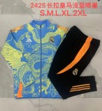 A800# 2024-25 Long Zipper Real Madrid Light Blue (Inkjet Dragon) Suit