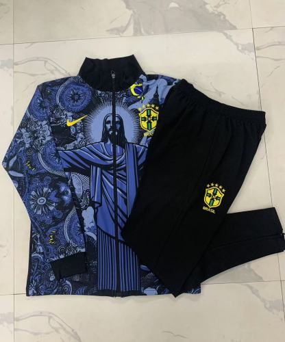 A814# 2024-25 long zipper Brazil gray blue inkjet suit