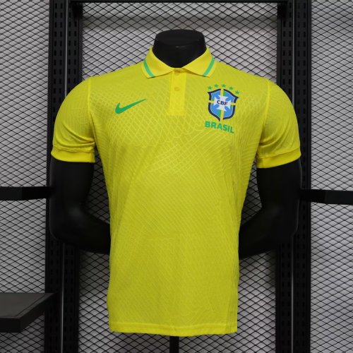 Brazil 2024-25 yellow polo player version(The player version is more slim fit, it is recommended to buy one size larger)