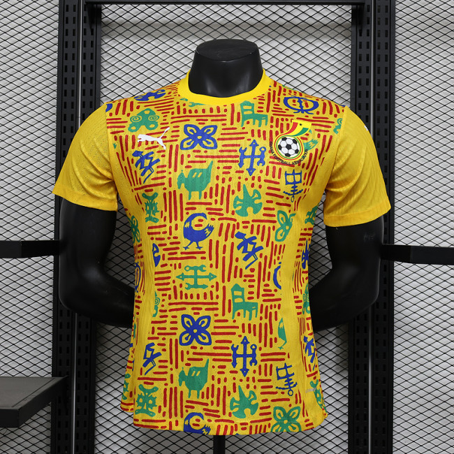 2025 Ghana yellow pre-match player version(The player version is more slim fit, it is recommended to buy one size larger)