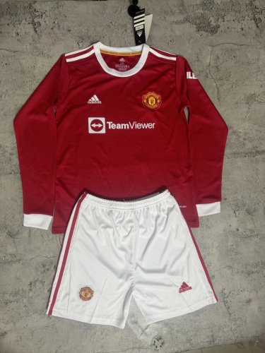 Manchester United 2021-22 home long sleeves kids kits