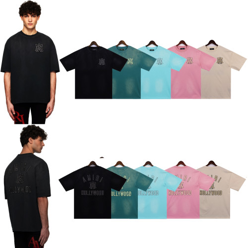 2253 *AMIRI Logo patch applique washed distressed T-shirt