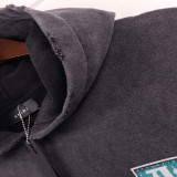 5889*AMIRI distressed washed crystal decorated letter hooded sweatshirt