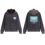 5889*AMIRI distressed washed crystal decorated letter hooded sweatshirt