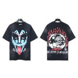 6718*Hell Star washed retro beauty trendy printed short-sleeved T-shirt
