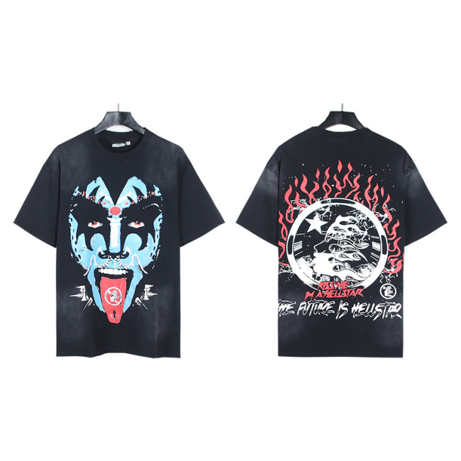 6718*Hell Star washed retro beauty trendy printed short-sleeved T-shirt