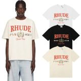 50151*Beautiful trend Rhude Bay Of Angels Yacht flag badge pure cotton casual short-sleeved T-shirt for men and women