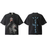 Travis Scott BIG FACE portrait performance peripheral limited funny print retro distressed washed short-sleeved T-shirt