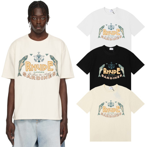50152*2025SS new product Rhude Sardines sardine badge printed short-sleeved T-shirt for men and women