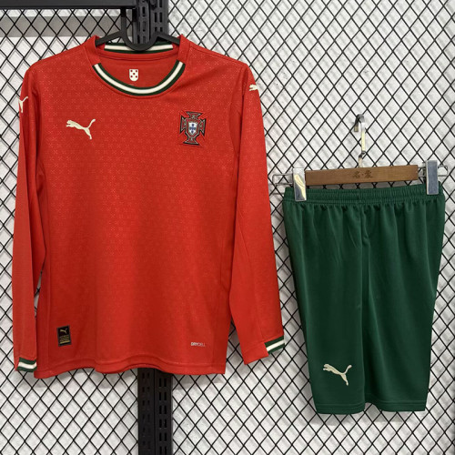 2025-26 Portugal home long sleeve kids kit