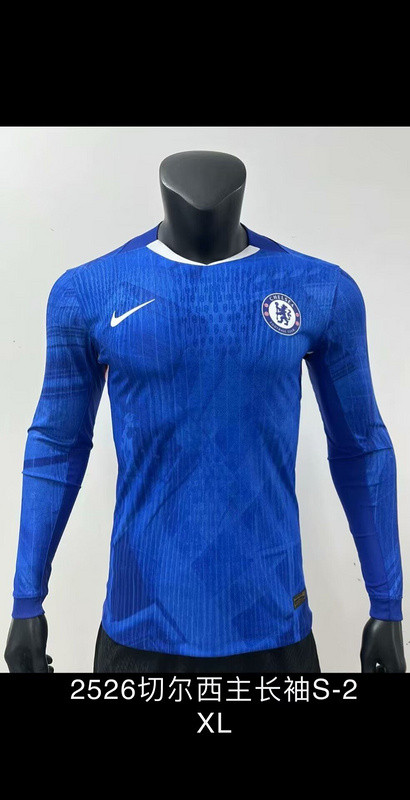 2025-26 chelsea home long sleeve player version(The player version is more slim fit, it is recommended to buy one size larger)
