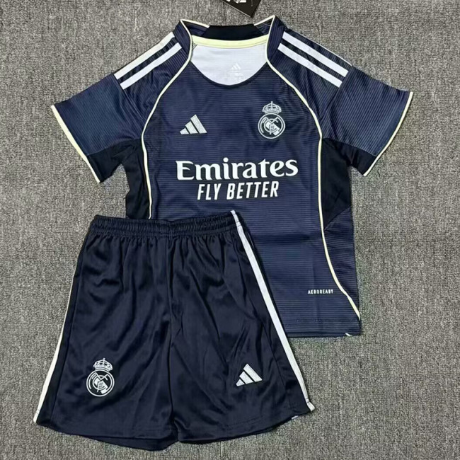 2025-26 Real Madrid away blue kids kit