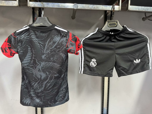 2025-26 Real Madrid black and red dragon kids kit 