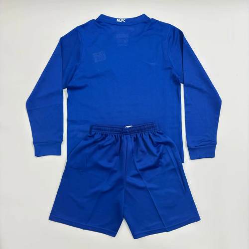 2008-09 Manchester United away blue retro long sleeve kid kit