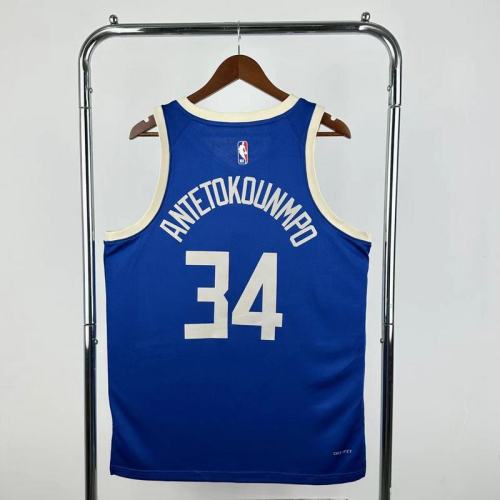 Season 2025 Milwaukee Bucks Blue No. 34 ANTETOKOUNMPO NBA Jersey