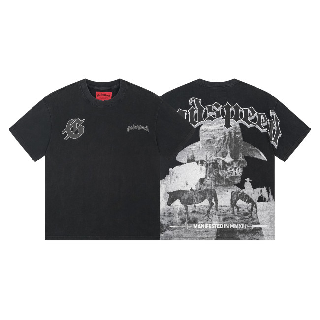 1092* washed black real shot Godspeed short-sleeved T-shirt