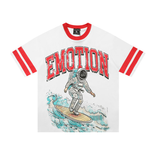 B106 * MIXED EMOTION White inkjet, contrasting color ribbed collar T-shirt