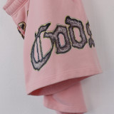 8678*American trendy Godspeed printed washed distressed shorts