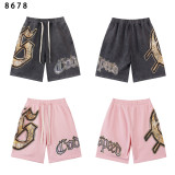 8678*American trendy Godspeed printed washed distressed shorts