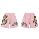 8678*American trendy Godspeed printed washed distressed shorts