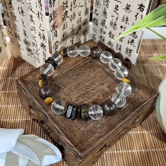 [Mingyue in Songjian] Natural white crystal sandalwood bracelet handmade beaded bracelet
