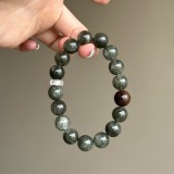 Natural green hair crystal·Agarwood round beads 11mm+bracelet for men and women to attract wealth and luck beads for emotional stability