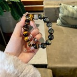 Black Myth Wukong Obsidian Bracelet for Men - Six-Character Good Luck Mantra Gold Obsidian (wuqiongda)