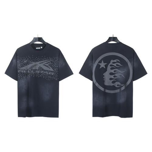 6767* Washed Black + Rhinestone Hellstar Retro Rhinestone Print Short Sleeve T-shirt