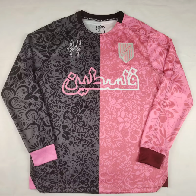 2025-26 Palestine special version pink grey long sleeves soccer jersey S-4XL
