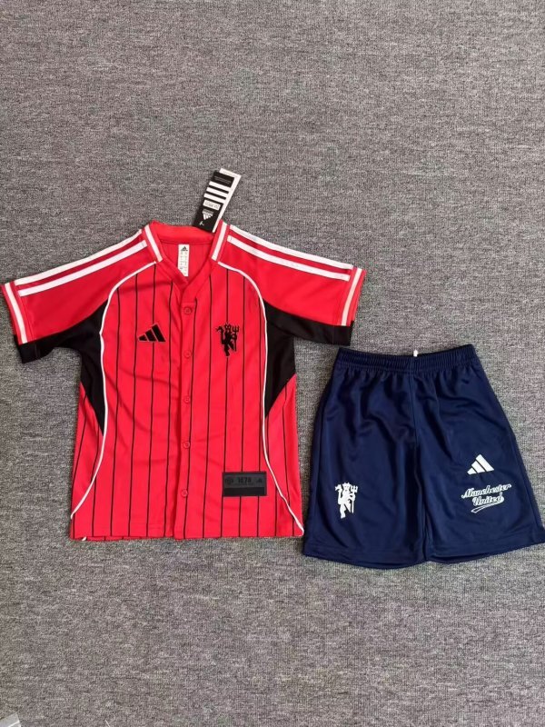 2025-26 Manchester United red baseball kids kit