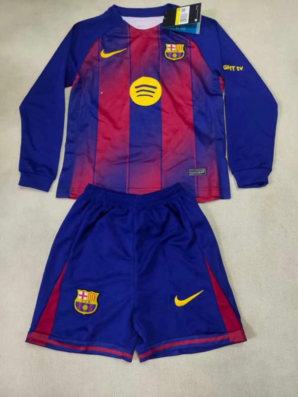 Barcelona 2025-26 Home long Sleeve kids kit