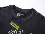 1162*Godspeed retro washed distressed printed cotton short-sleeved shirt