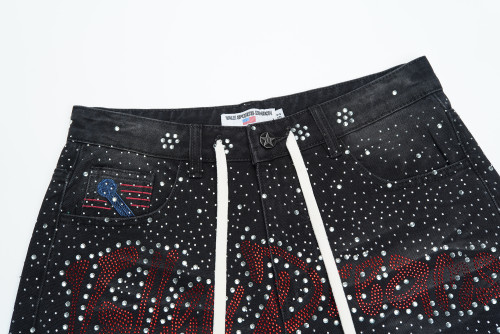 V807*Vale Valley Forever all-over rhinestone denim shorts
