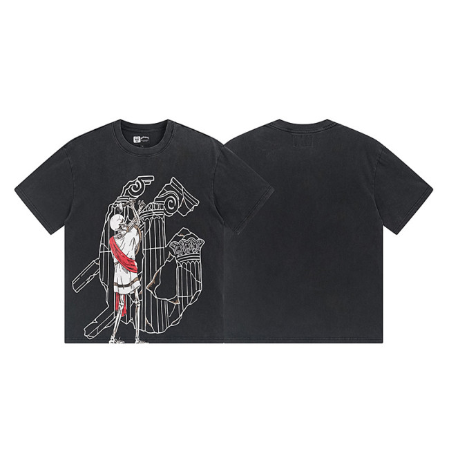 1162*Godspeed retro washed distressed printed cotton short-sleeved shirt
