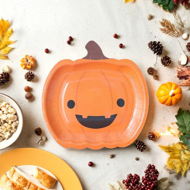 Halloween party supplies Ghost Festival theme decorative tableware cute smiley face disposable paper plate pumpkin dinner plate