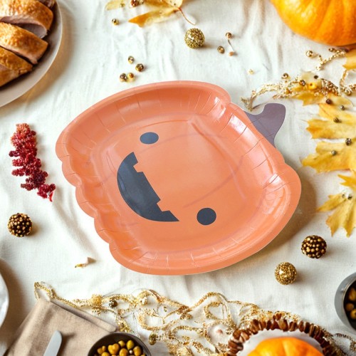 Halloween party supplies Ghost Festival theme decorative tableware cute smiley face disposable paper plate pumpkin dinner plate