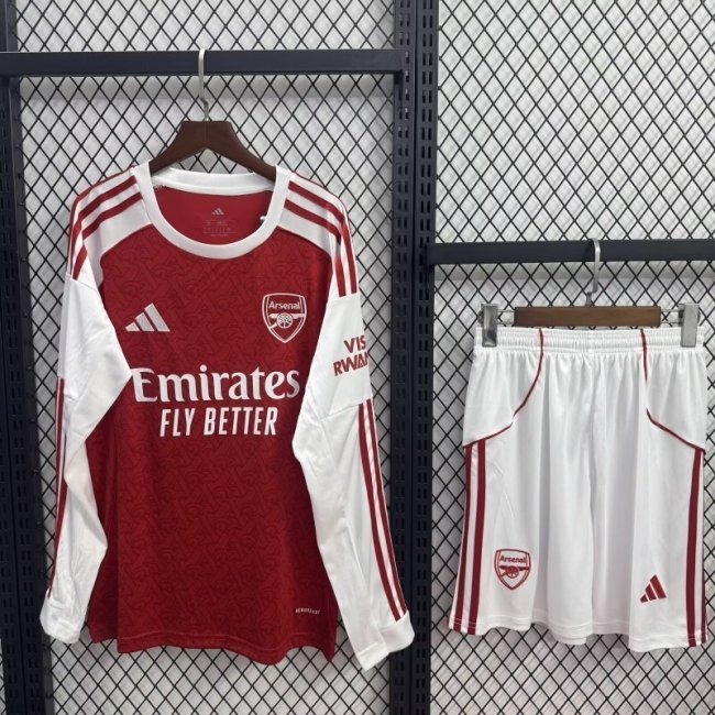 2025-26 arsenal home long sleeve kids kit