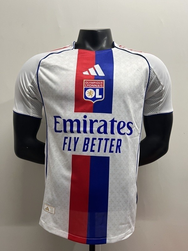 Lyon 2025-26 home player version(The player version is more slim fit, it is recommended to buy one size larger)