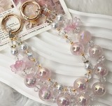 (ZLY) Simple style pink buckle pearl lily of the valley crystal beaded mobile phone chain bag key chain wrist model