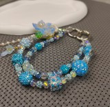 (LL) Double chain diamond ball mobile phone chain beautiful and fashionable mobile phone chain blue flower tassel mobile phone chain