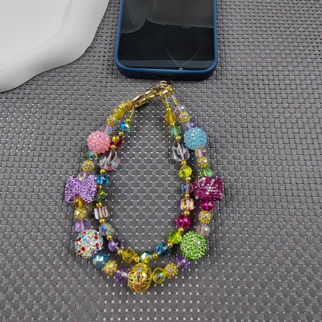 (LL) Full Diamond Mobile Phone Chain Backpack Pendant Ornament Anti-lost Chain Back Clip Short Chain Double Chain Rich Woman Chain