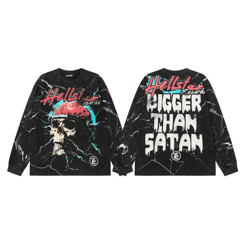 H9117*Hellstar Washed Distressed Cotton Long-Sleeve T-Shirt