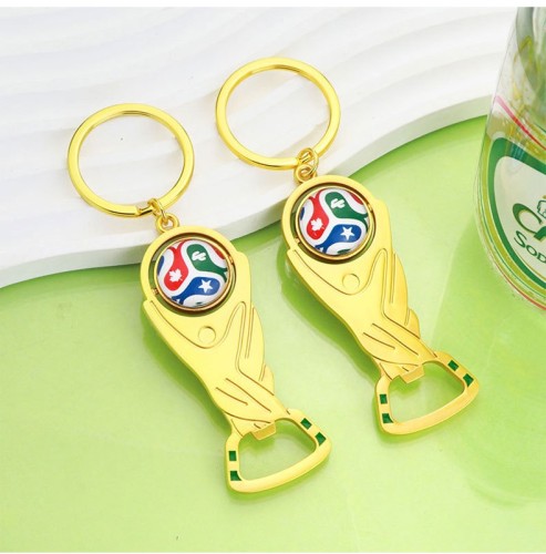 2026 USA-Canadian Cup Bottle Opener Keychain Charm, Football/World Cup Trophy Rotatable Donation Gift