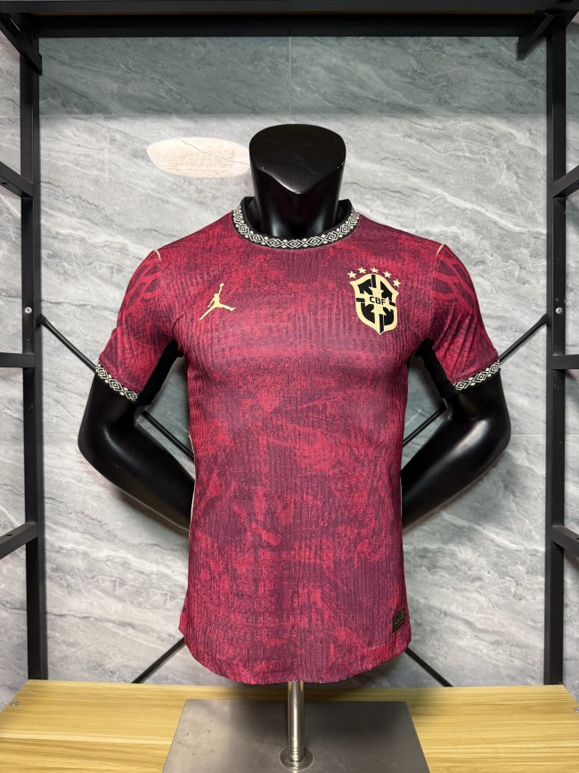 2026 Brazil wine player version soccer jersey (The player version is more slim fit, it is recommended to buy one size larger)