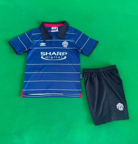 Retro 1999-00 Manchester United Away Blue Jersey Kits Kit