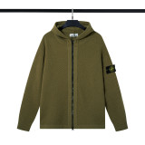 ^^STONE ISLAND FW25 Solid Color Zipper Long Sleeve Wool Hooded Knit Jacket