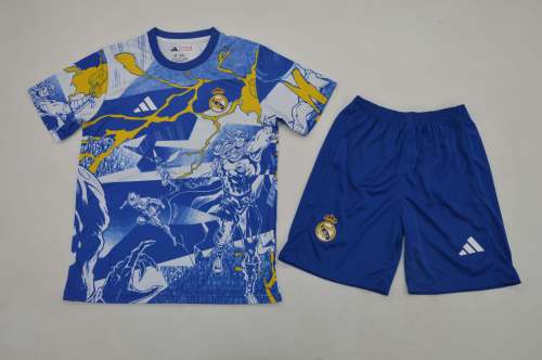 Real Madrid 2025-26 blue marvel version kids kit