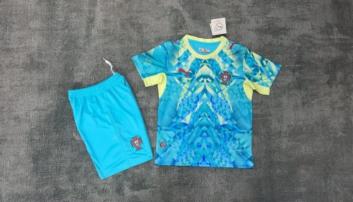Portugal 2026 Blue Goalkeeper Soccer Uniform Kids