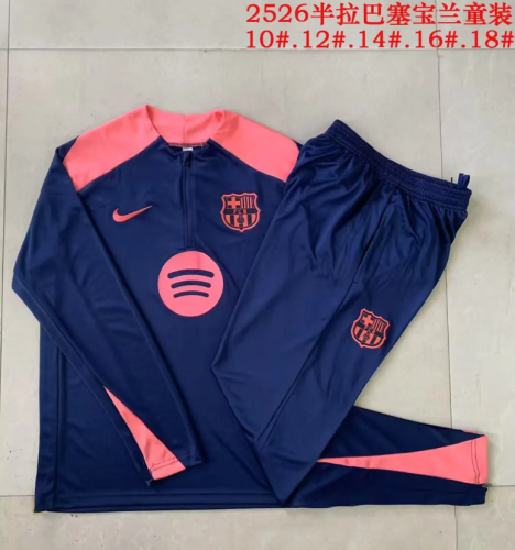 Barcelona 2025-26 royal blue half-zip kids' kit