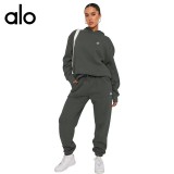 aloyoga solid color hooded sports casual set, autumn and winter loose fit fitness sweatshirt set
